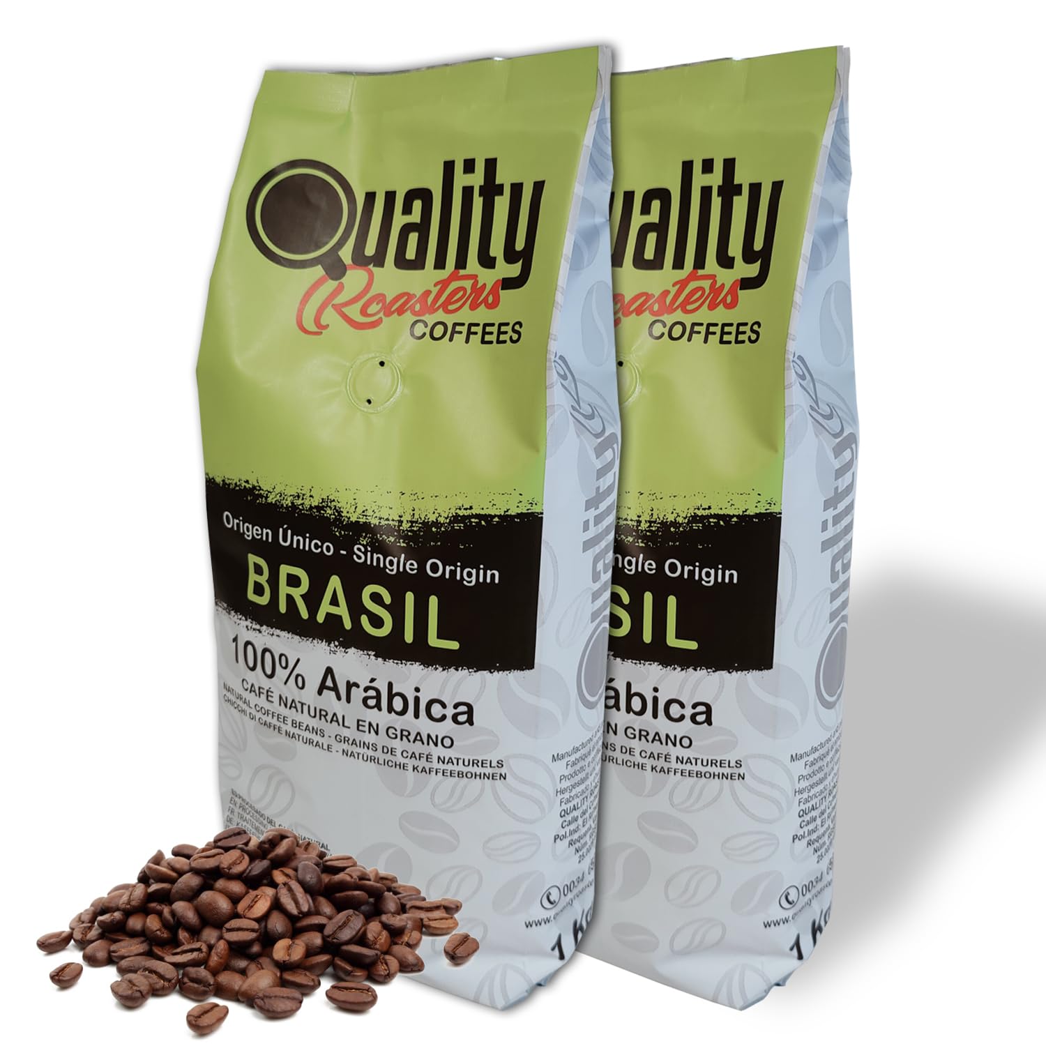 Quality Roasters. Café en grano natural. 100% Arabica. Origen único Brasil. Tostado artesanal. Tueste Medio. (2 Kg, Tostado clásico)