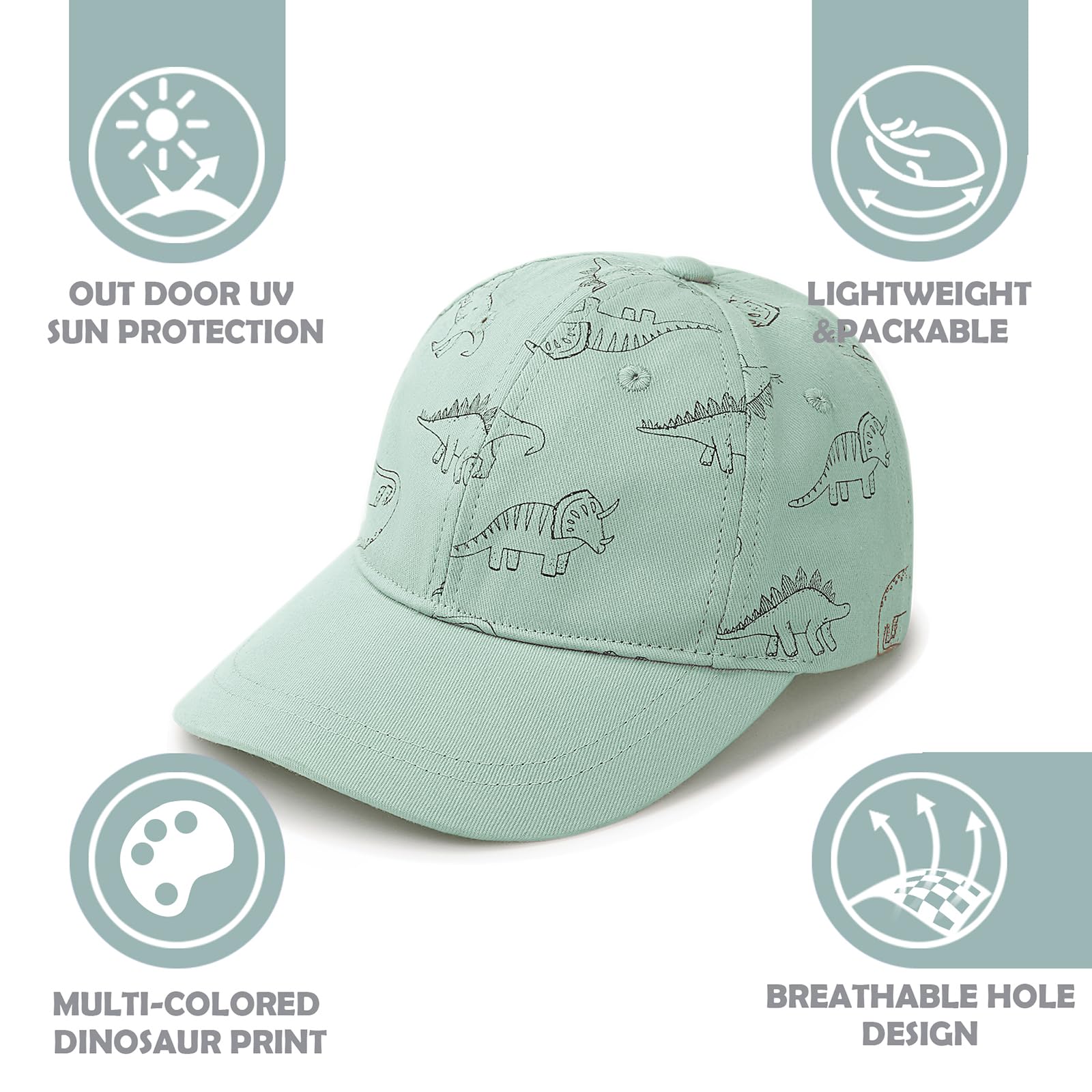DRESHOW Niño Béisbol Gorra Bebé Sol Sombrero Lindo Dinosaurio Patterned Gorras Unisex Bebé Camionero Sombreros Infantil Niño Kid Sombreros para Niños Niñas — view 2