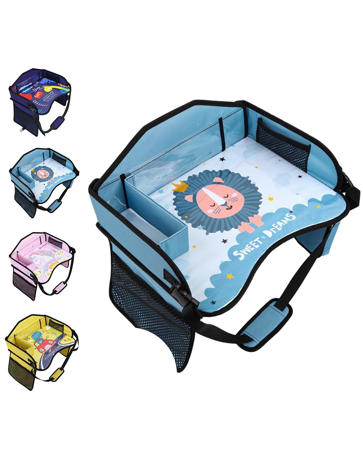 Mesa de actividades de viaje para niños, multifuncional, mesa de juegos y aperitivos para asientos de coche, superficie de fácil limpieza con organizadores extraíbles, ideal para coche, avión y