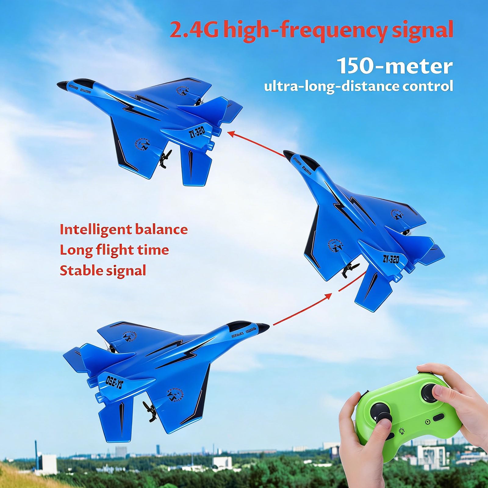 Avión RC de 2 Canales, 2,4 GHz Avión Teledirigido con Carga USB, Iluminación Fría, Planeador Volante a Distancia, Fácil de Volar para Niños y Principiantes