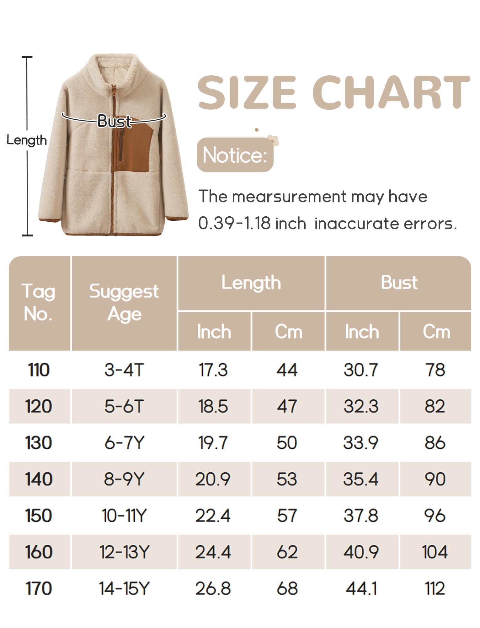 Happy Cherry Polaires de Randonnée Fille Fleece Jacket Classics Full Zip Blouson de Sport Garçon pour l'automne, le printemps et l'hiver 110-170 CM