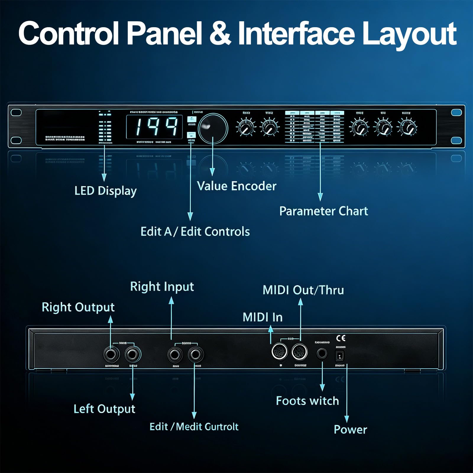 COYEUX Procesador Dsp Profesional De Efectos Múltiples Digitales, Ecualizador De Audio con Reverberación Y 99 Programas Predefinidos, Procesador De Señal Programable De Doble Canal Y 24 bits para