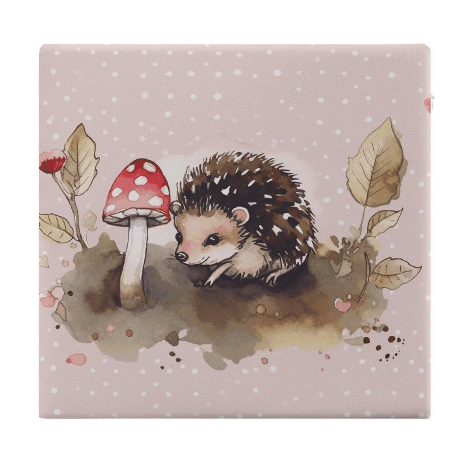 JTREHY Hedgehog Watercolor Painting Chair Cushions Non-Slip Bar Stool Cushions Ultra Soft Warm Memory Foam Meditation Cushion Removable Large Square Seat Cushions for Dining Chair 15x14In