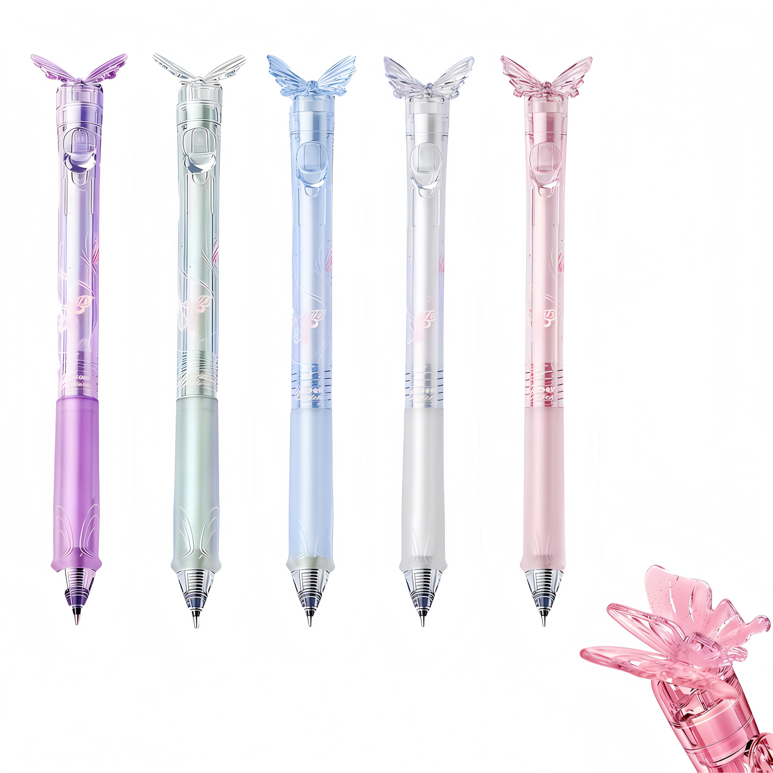 Perriuox 0.5mm Black Retractable Butterfly Rotating Pen, 5 Pcs 16cm Ballpoint Pen Gaming Wings fluttering Pen for Student Entertainment Pressure Relief