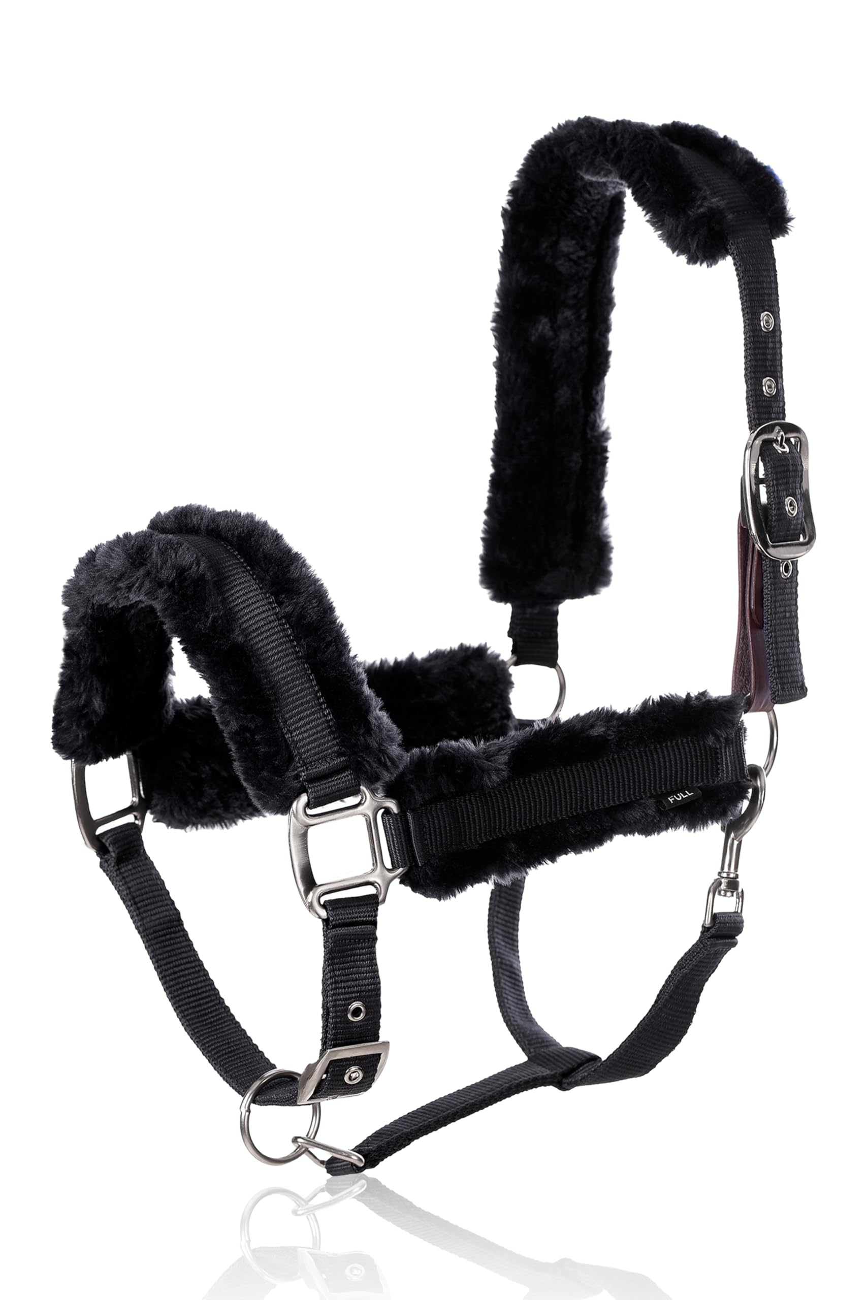 Equinavia Valkyrie Ultra Fleece Breakaway Horse Halter | Padded Fleece Adjustable Safety Halter with Nylon Webbing - Black/Black - Warmblood