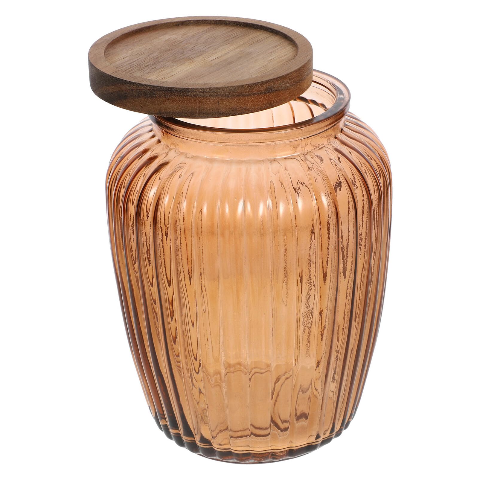 FRCOLOR Barattolo Porta Caramelle in Vetro da 2200ml con Coperchio in Legno di Acacia, Contenitore Ermetico Trasparente per Alimenti e Spezie, per Cucina Domestica