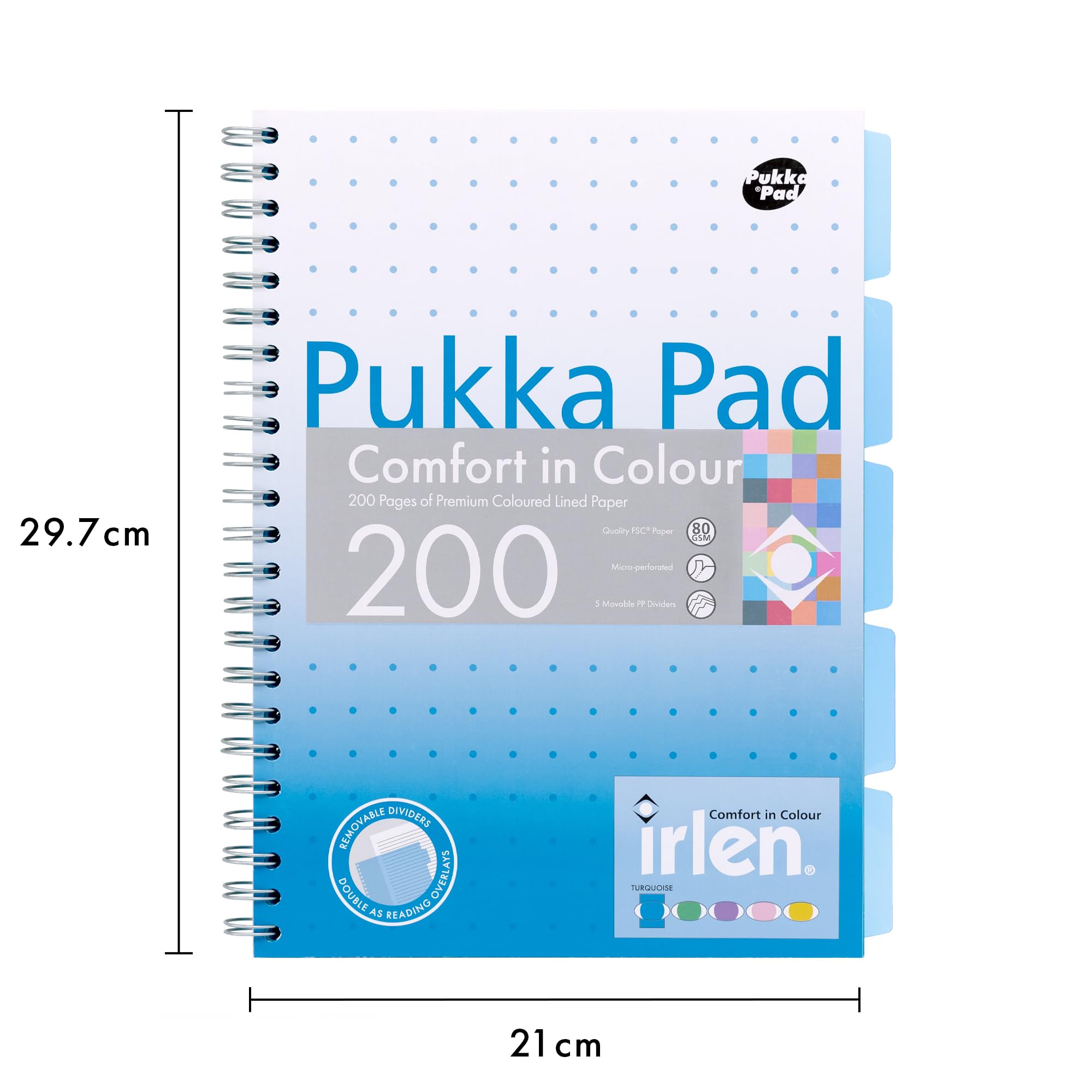 Pukka Pad Irlen A4 Project Book 3-Pack, 200 Pages, 100 Sheets of 80GSM Lined & Coloured Paper & 5 Repositionable Dividers - Image 2