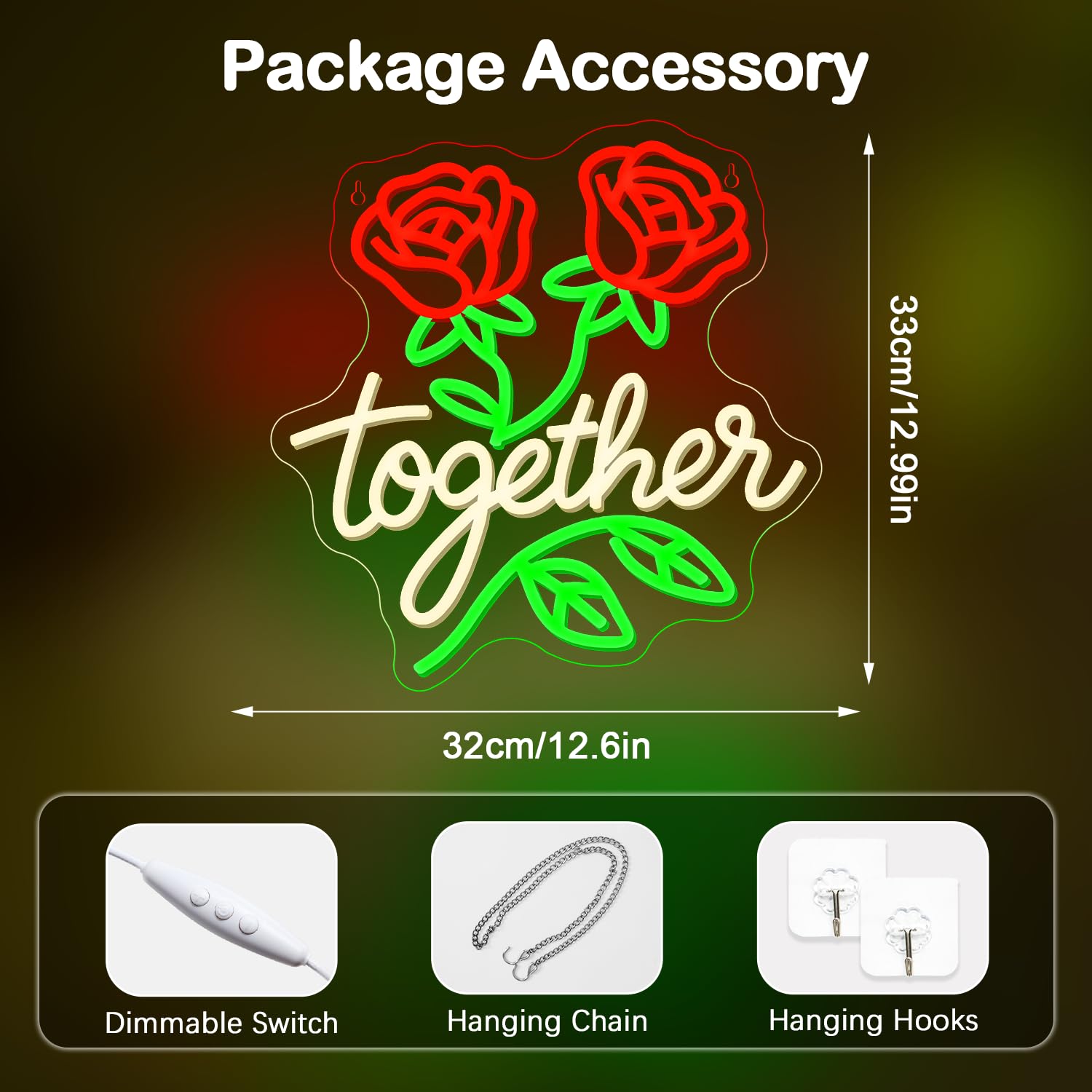 Looklight Red Rose Flower Together Neon Light Sign, Neon Signs for Wall Decor LED Sign Room Decor - Image 2