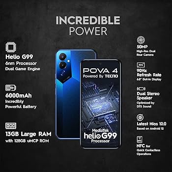 TECNO POVA 4 (Cryolite Blue,8GB RAM,128GB Storage)| Helio