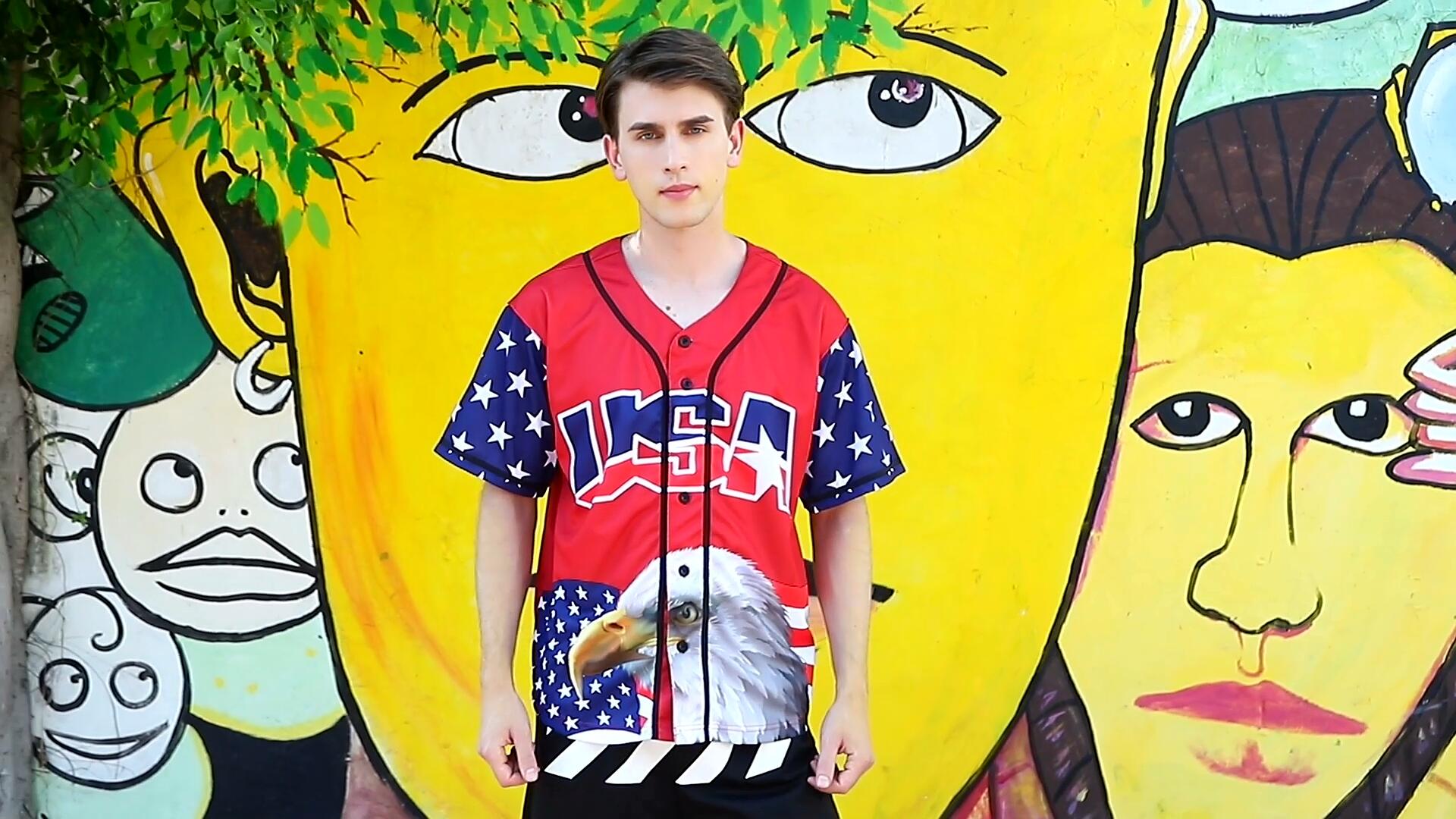 Camisetas Patrióticas de Béisbol con Estilo de Bandera Americana para Hombre USA Eagle miniatura 7