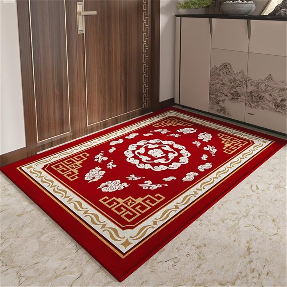 Tapis lavable en machine 200x300cm rouge floral pour grand salon et chambre d'enfant