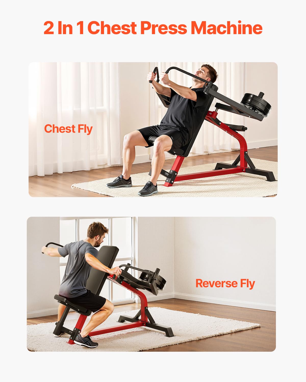 VEVOR Máquina de Apertura de Pecho Inclinada y Deltoides Posteriores, Carga 204 kg, Banco de Pecho Ajustable, para Entrenamiento de Fuerza de la Parte Superior del Cuerpo, 1400 x 1000 x 1100 mm