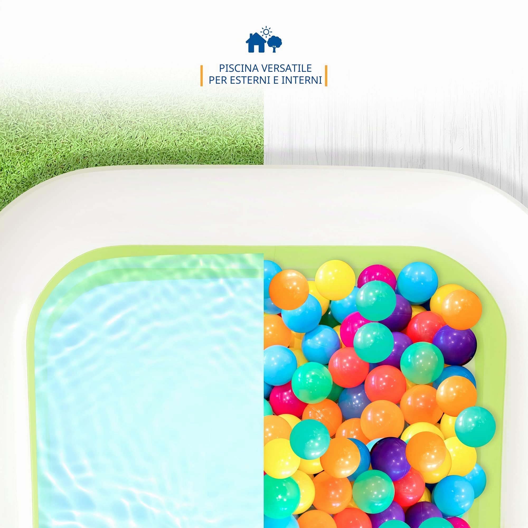 SUNMER Grande piscina gonfiabile per famiglie, per bambini e adulti, facile da gonfiare e sgonfiare, 262 cm x 175 cm x 50 cm, per feste in giardino, pozzo per palline da interni, capacità 459 l