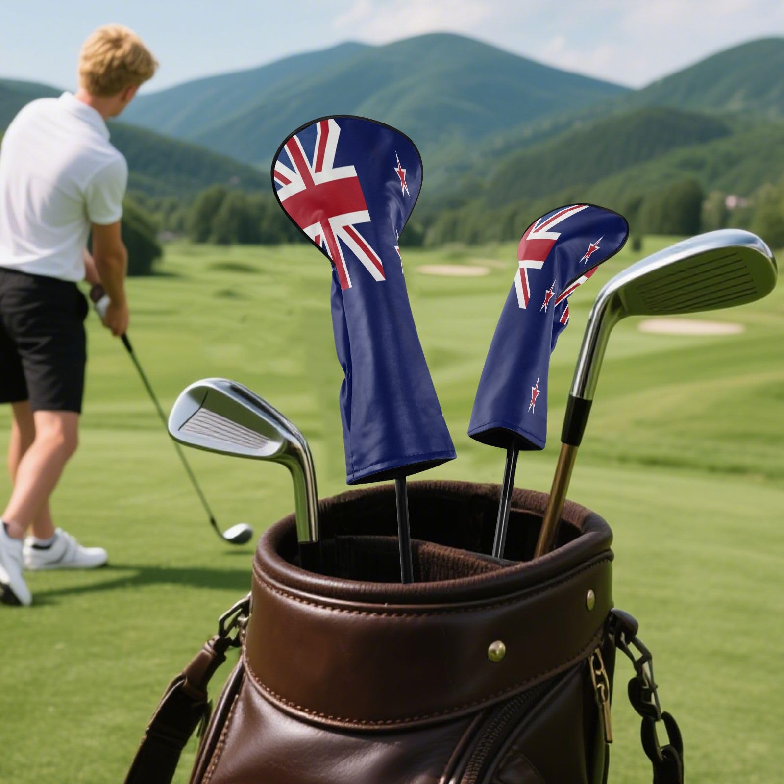 Kopfhauben für Golfschläger Neuseeland-Flagge Zealander Blau PU-Leder mit Nummernschild Golfzubehör