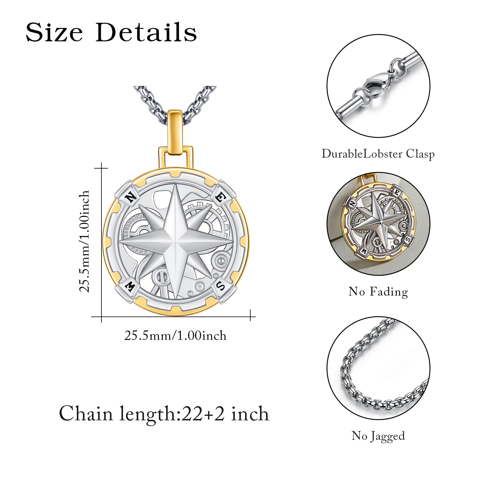 CUOKA MIRACLE Collier boussole en argent sterling 925 - Chaîne celtique pour homme - Pendentif celtique - Pour femme - Petit collier pour la Saint-Valentin, Noël, un anniversaire