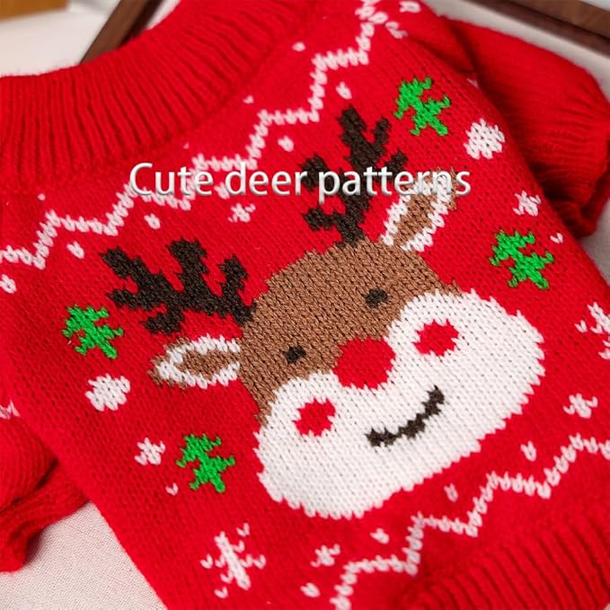 Suéter Navideño para Perros Pequeños con Reno y Copo de Nieve, Talla X-Large, Rojo miniatura 7