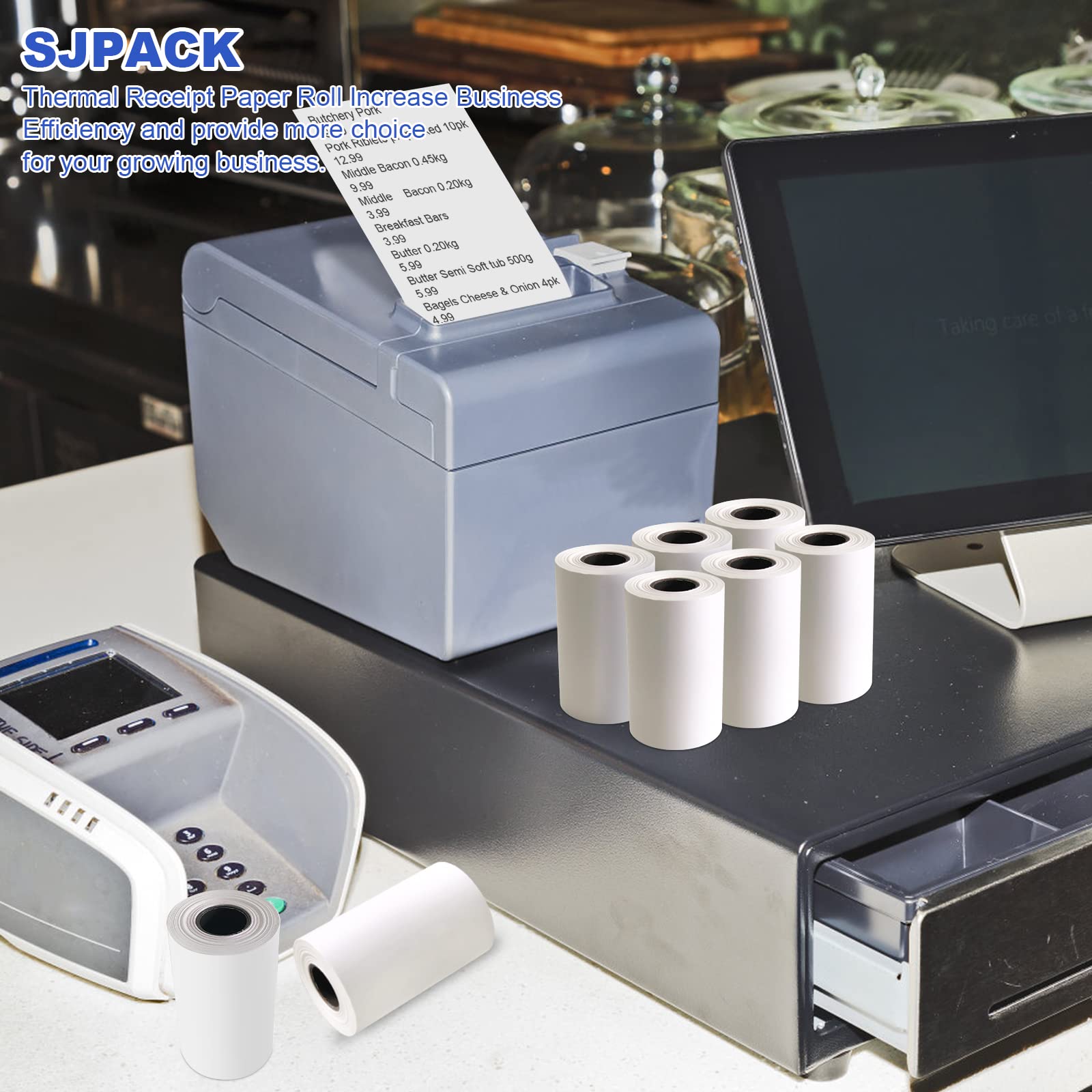 SJPACK Papel térmico de 3 1/8 x 120 pies, papel para recibos, 50 rollos de rollo de caja registradora TM-T88 T-20 T-90 SRP-350 370