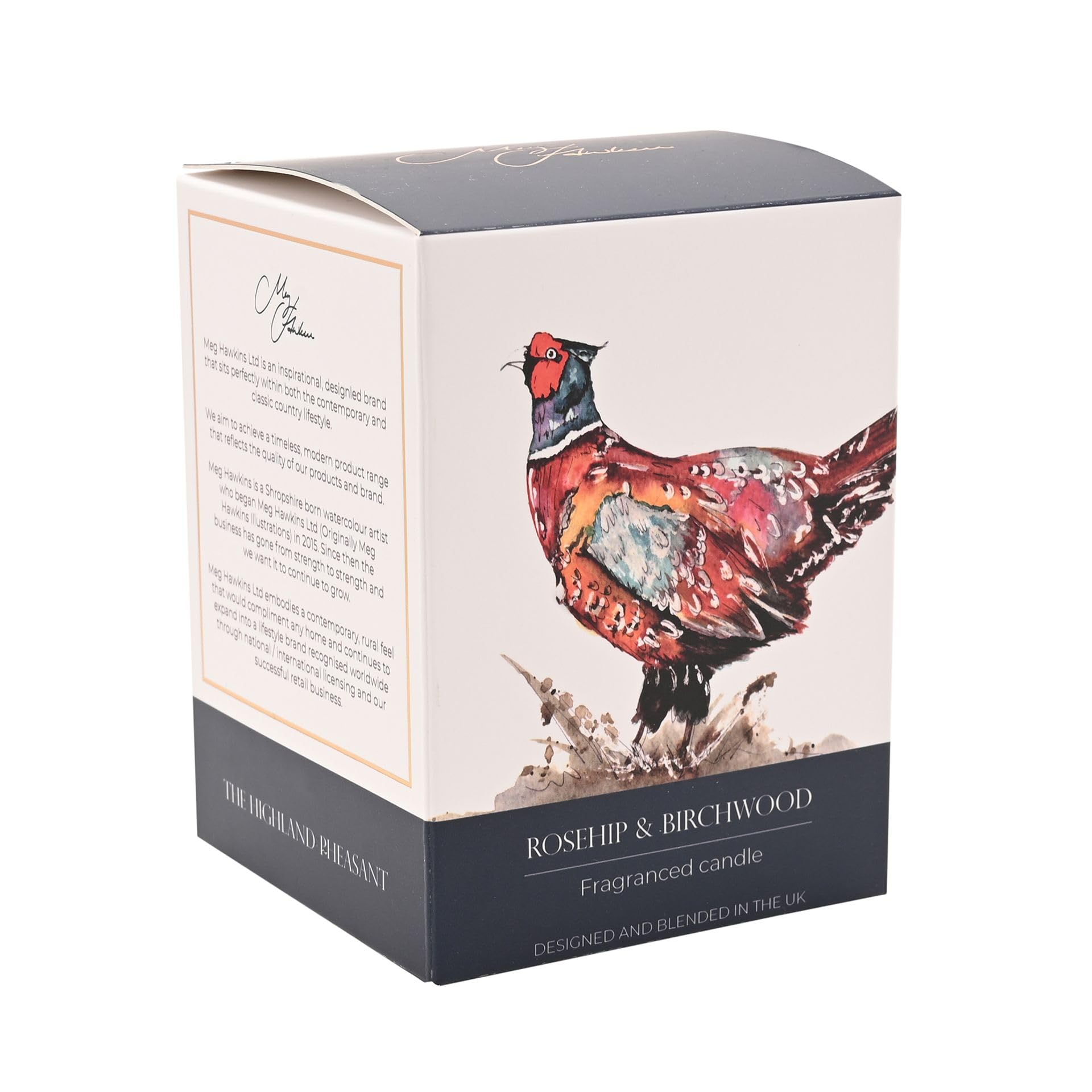 Meg Hawkins 250g Candle – Glass Jar with Watercolour Wildlife Design – Luxury Fragranced Home Décor Gift. (Pheasant - Rosehip & Birchwood)