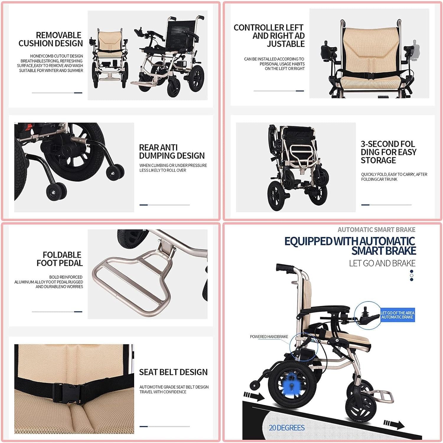 Silla de ruedas eléctrica: diseño ligero plegable, sistema de control doble, rango de batería de 12 millas para personas mayores y discapacitadas