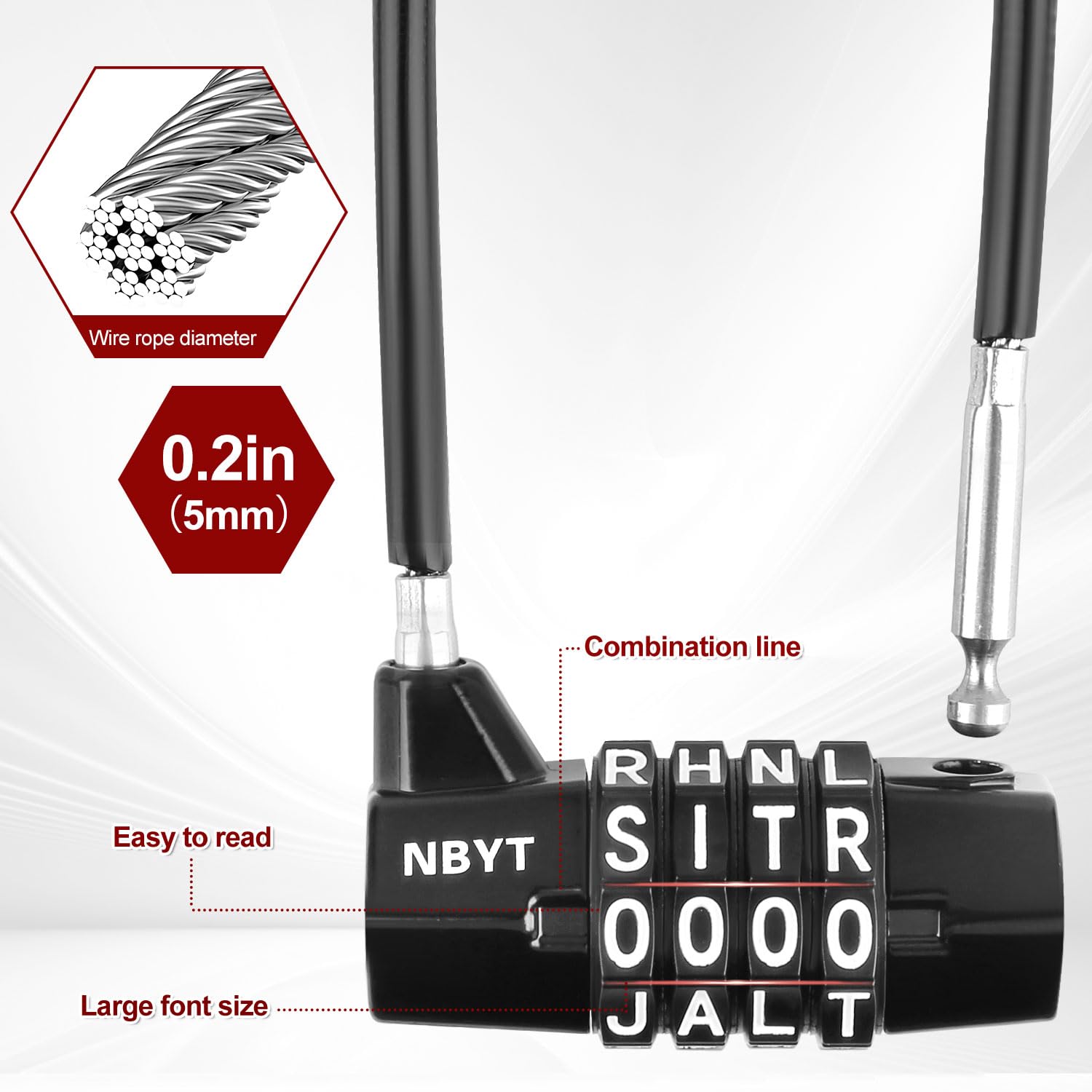 Candados de cable con letras, texto, combinación de palabras, cable de acero con código reajustable para bicicletas, taquillas, archivadores, armarios, vallas, cerradura de puerta, candado de