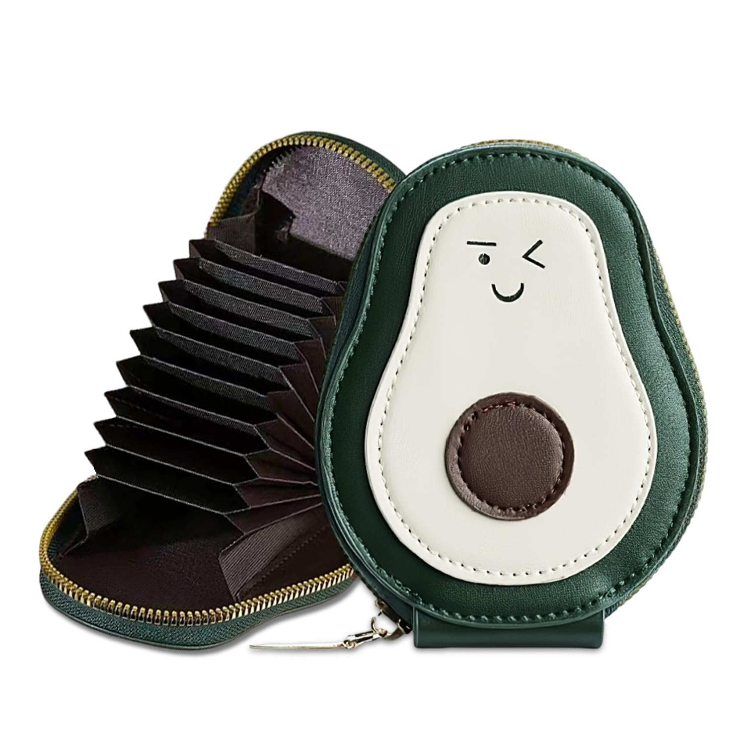 Avocado-Shaped Mini Wallet for Women with Multiple Card Slots Compact Card Holder with 11 Compartments Small Wallet Coin Purse with Zip for Gift