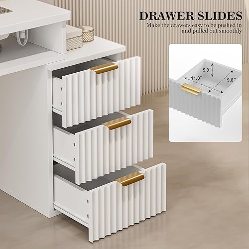 Miniatura 6 de Paddie Mesa de manicura para tecnología de uñas con colector de polvo, estación de escritorio de uñas con 4 cajones y luces LED, estación de trabajo