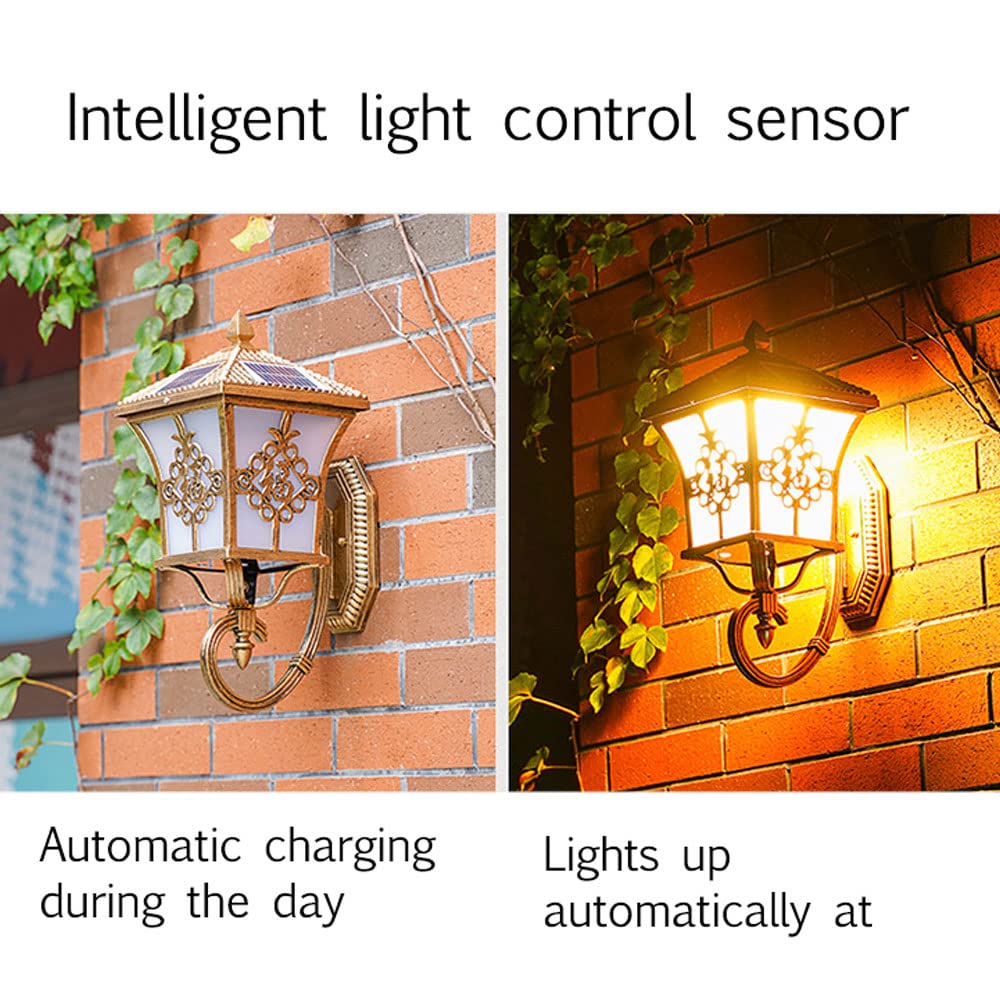 Aplique de Pared Exterior, Faroles solares de pared para exteriores, impermeables, LED solares para exteriores, luces blancas cálidas, aplique de pared sin necesidad de cableado, accesorio con kit de