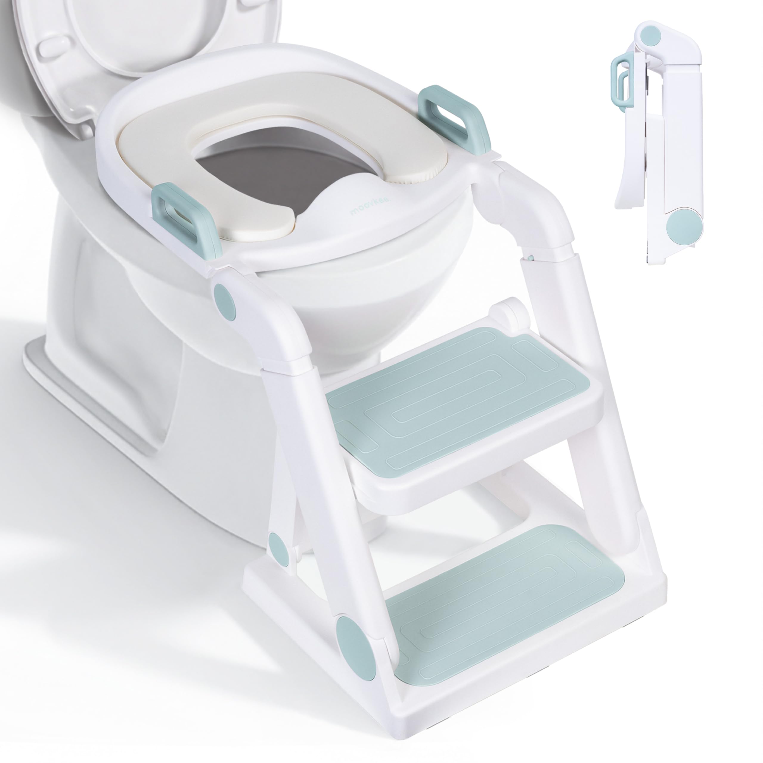 moovkee. Toilettensitz Kinder mit Treppe Blau ab 1,5 Jahren - 2-in-1 Toilettentreppe für Jungen und Mädchen - Toilettentrainer, höhenverstellbar & rutschfest - vormontiert, faltbar