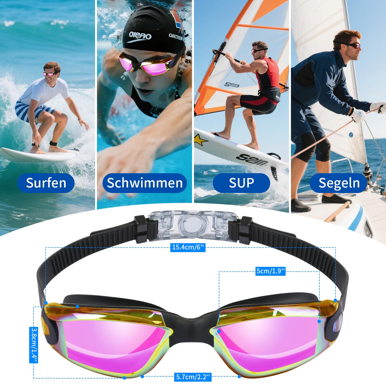 Schwimmbrille Unisex für Erwachsene, Profi Taucherbrillen | UV-Schutz, Antibeschlag, Anti-Leck, Klare Sicht, Schwimmbrille für Herren & Damen, Swimming Goggles mit weichen Nasenstegen