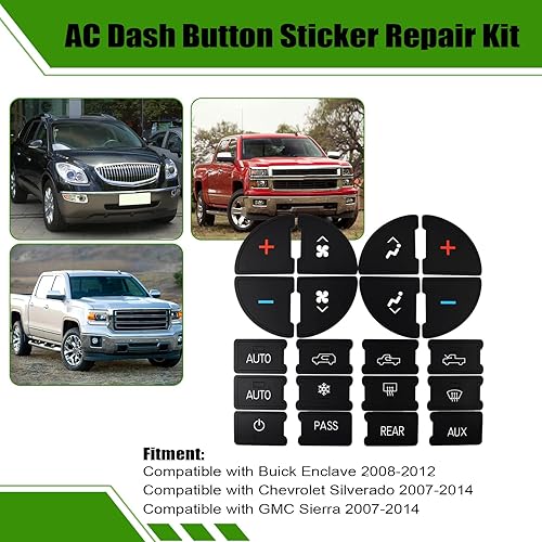 Miniatura 2 de SecosAutoparts Juego de calcomanías de panel AC y calcomanía de reparación de botón de radio, kit de reparación de calcomanía de botón de tablero AC