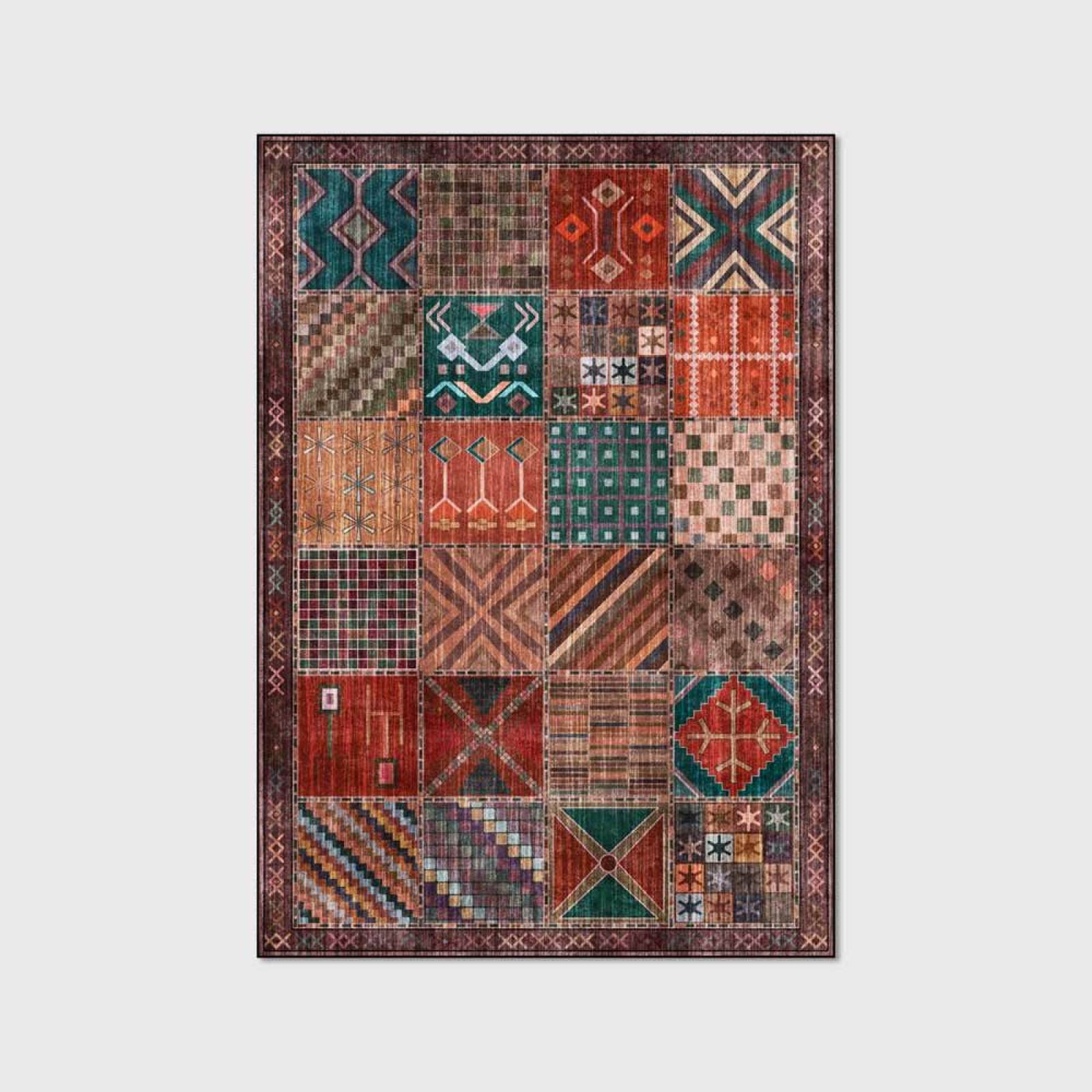 ESOUY Dywaniki domowe dywanik miękki dywan retro geometryczny kwadratowy ciemnoczerwono-brązowy salon sypialnia dywaniki przy łóżku 120 x 200 cm