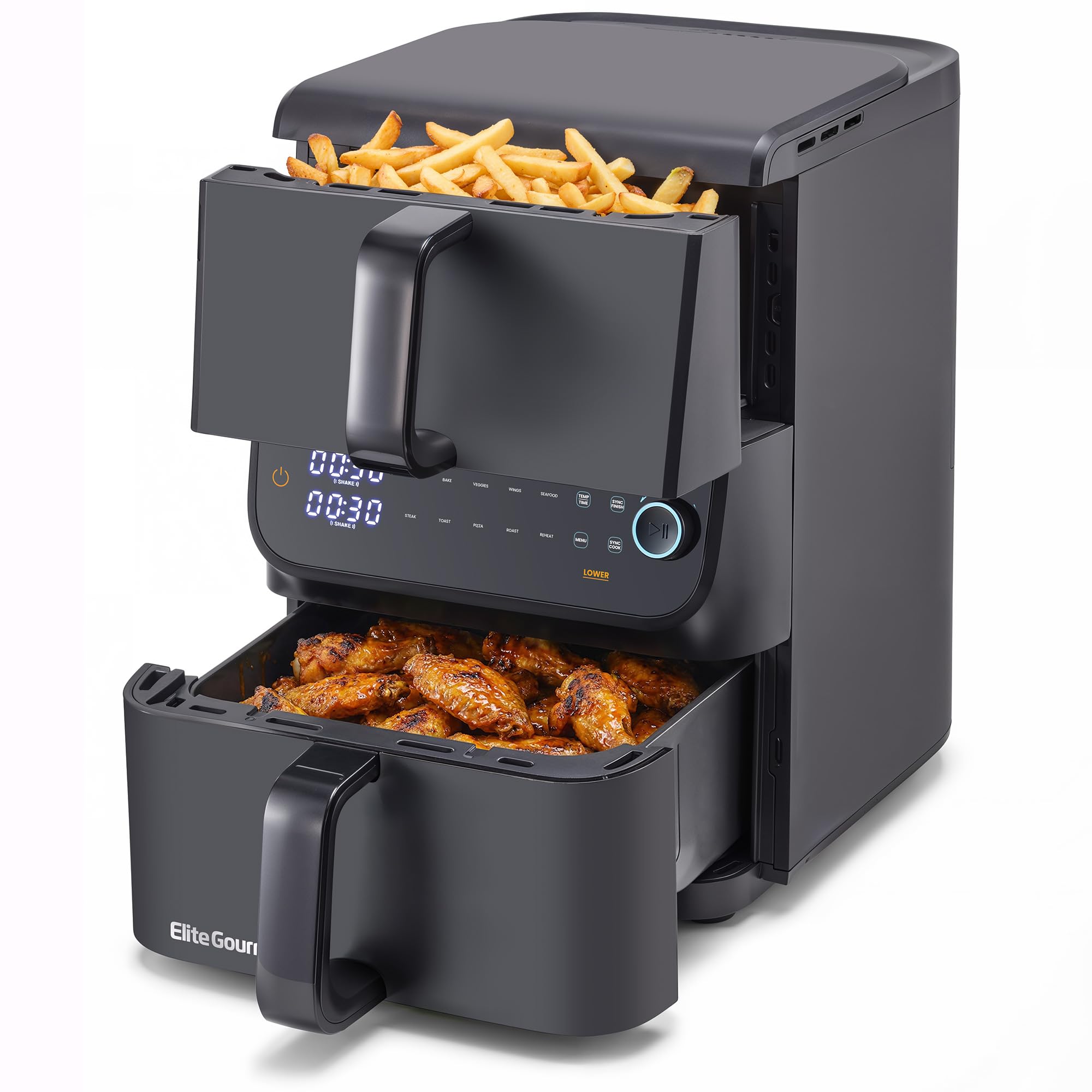 Elite Gourmet Dual Stacked Air Fryer 10.5 Qt PFAS-Free