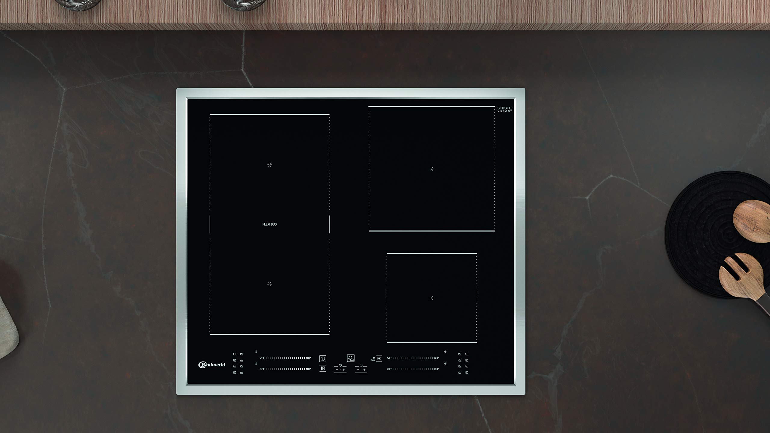 Bauknecht Plaque de cuisson à induction BS 7160C FT/Flexi Duo/Booster/Direct Access Touch Control/Indicateur de chaleur résiduelle/Cadre plat en acier inoxydable 50,7 x 67 x 54 cm