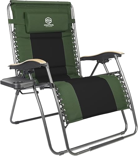 Coastrail Outdoor Silla de gravedad cero con reposabrazos de madera de alta calidad, acolchado, cómodo, plegable, para patio, sillón reclinable