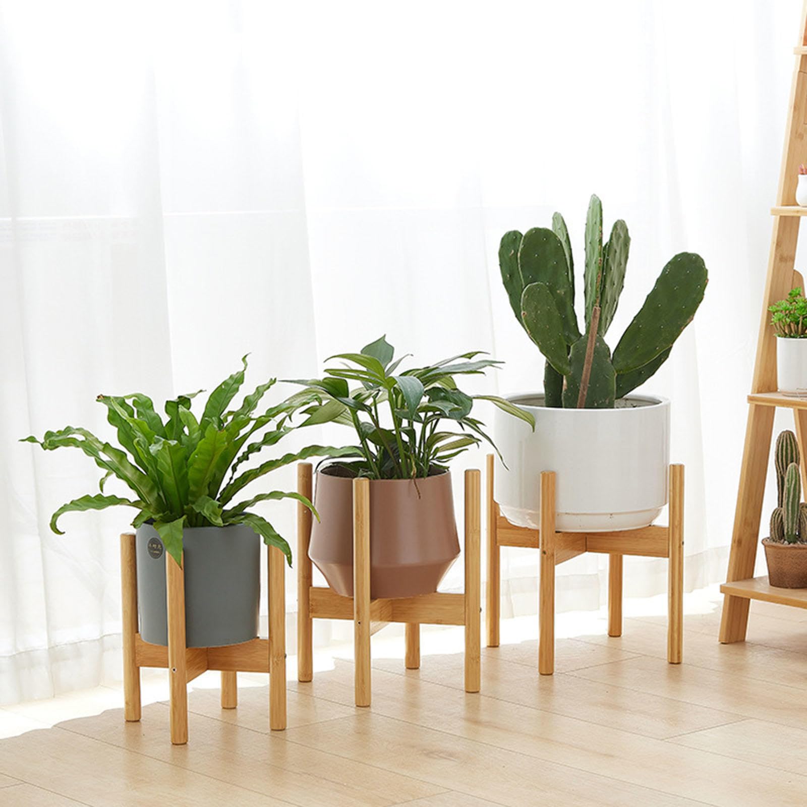 Bamboe houten plantenstandaard, set van 3 bloempot kleine plantenhouder displaystandaard, mid-century moderne mini-bloem pothouder rek voor thuis indoor tuin decor (exclusief plant en pot