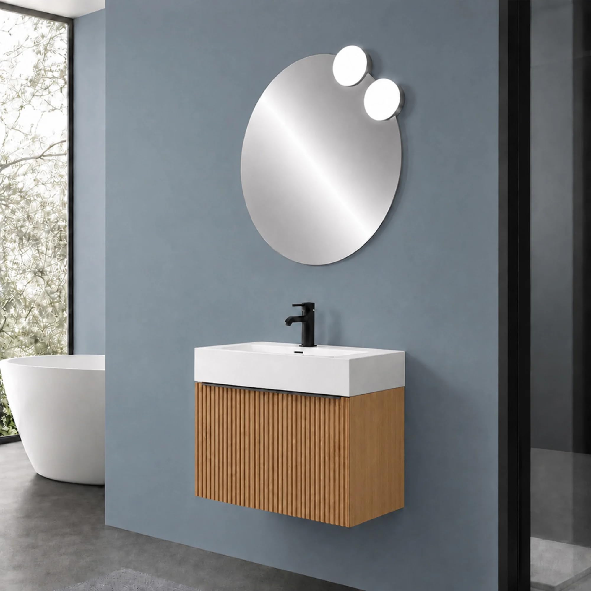 Inbagno Mobile Bagno Sospeso 80 cm Rovere Africa Lavabo Resina Linea Nara