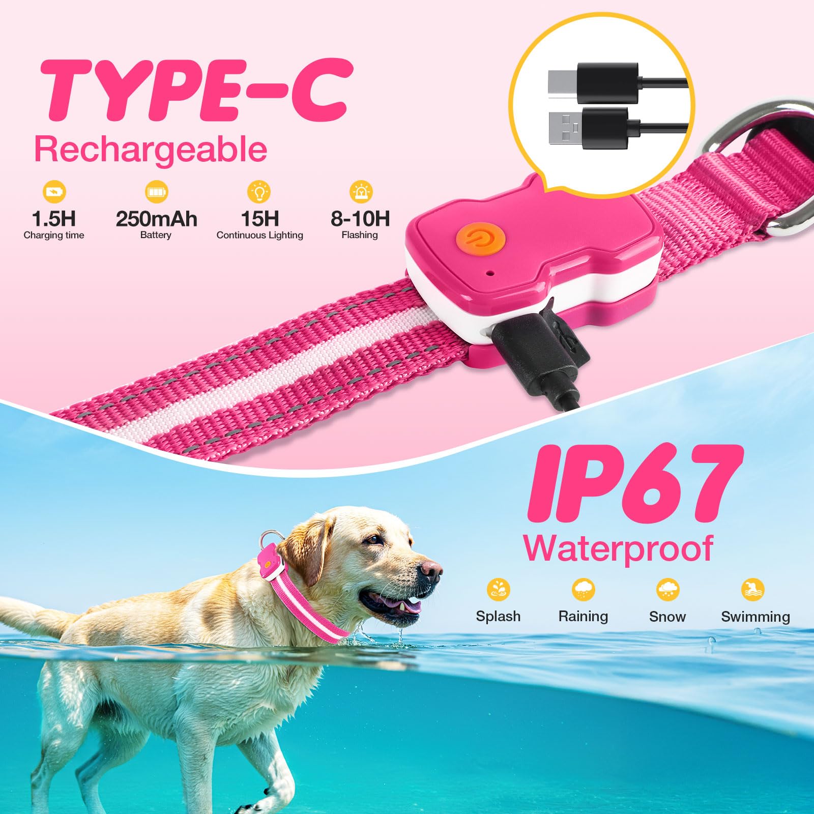 CAWJUG Light up Dog Collar, Rechargeable LED Dog Collar with 3 Glowing Modes - Image 4
