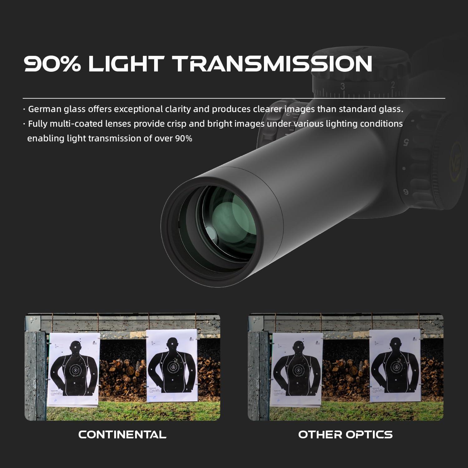 View through the VET-BTR reticle with illuminated center dot