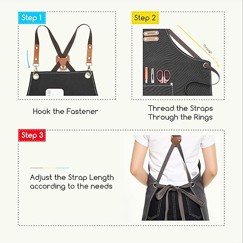 Miniatura 8 de MEEDEN Delantal de pintura para hombres y mujeres Delantal de arte de lienzo impermeable ajustable con 3 bolsillos, delantal de artista para pintura