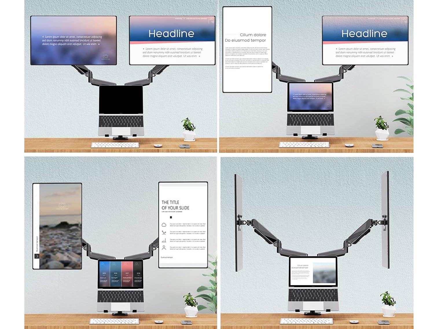 TriMount Uchwyt Biurkowy na 2 Monitory i Laptop 13–32” | Regulowany, Obrotowy, Ergonomiczny | VESA 75x75 / 100x100 | Ramię do Monitorów i Laptopa