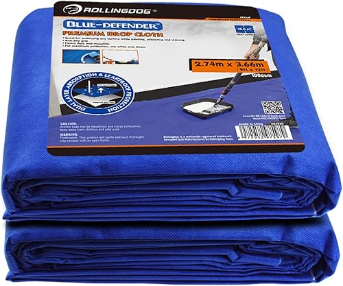 ROLLINGDOG Paño de pintura Paño de pintura resistente y reutilizable para pintura, muebles y protección del suelo (tamaño 9 x 12 pies paquete de 2)