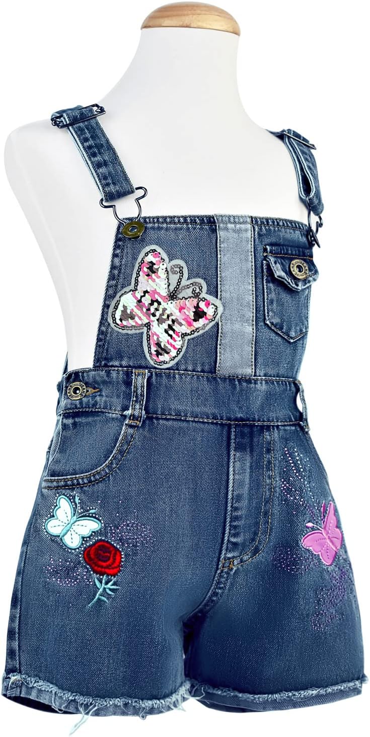 Peacolate 5-10T Little&Big Girls Adjustable Straps Short Overalls Jeans Outfits - Image 3