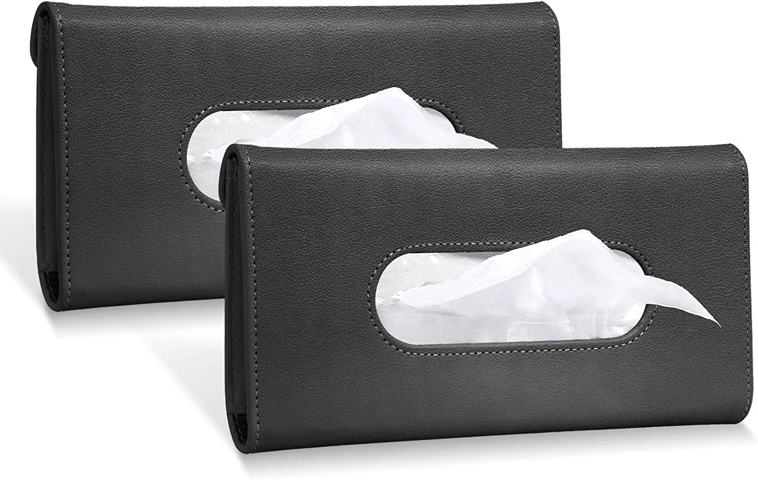 2 Pack Pu Leather Backseat Tissue Case Holder - Sun Visor Napkin Holder, Tissue Box Holder for Car (Black)