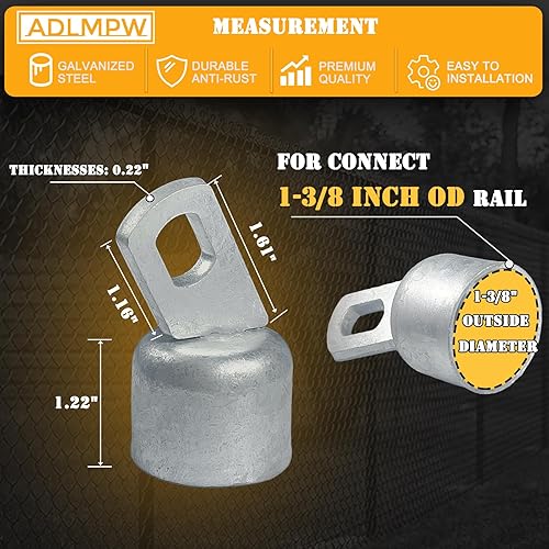 Miniatura 2 de Paquete de 4 Extremo superior del riel de la cerca de enlace de cadena de 1-38 pulgadas, extremo superior del riel superior de acero galvanizado.