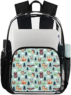 Mochila transparente de animais fofos, mochila resistente à água, mochila transparente de PVC com alça de ombro reforçada para escola, trabalho, viagens, Multicor