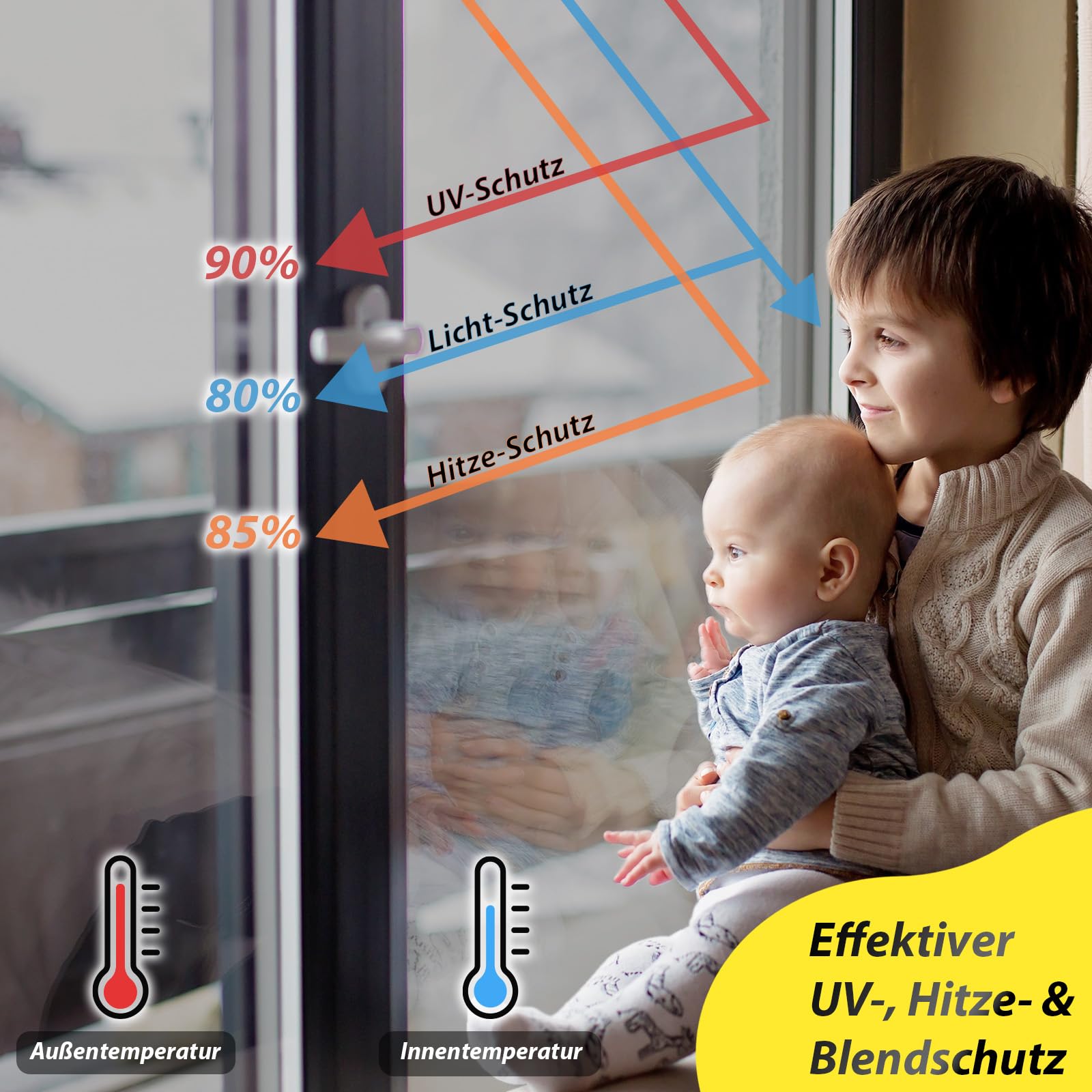 Midori UV-Schutz Sonnenschutzfolie | Selbstklebende Spiegelfolie 119 x 200 cm für Fenster Innen & Außen | Rückstandslose selbsthaftende Sichtschutz-Fensterfolie gegen Hitze & Sonne