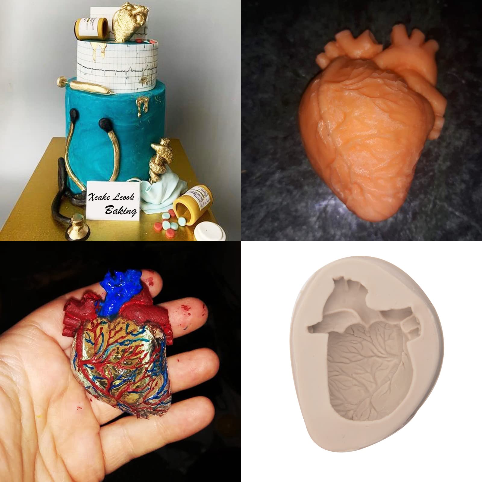 Molde de silicona 3D con forma de corazón humano, moldes de chocolate en forma de cerebro para decoración de pasteles, postres, jabón