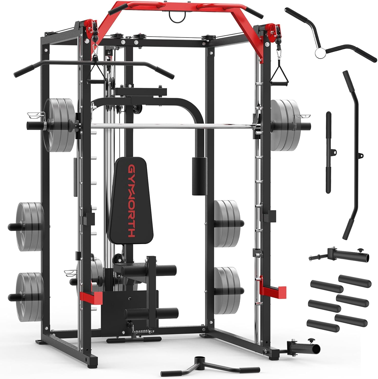 GYMWORTH Gymworth Smith Machine – Power Rack with LAT Pulldown & Chest Press System