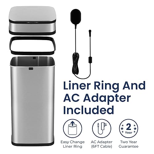 Miniatura 4 de Ninestars Basurero inteligente neutralizador de olores de 13 galones, cubo de basura automático con sensor de movimiento, adaptador de corriente
