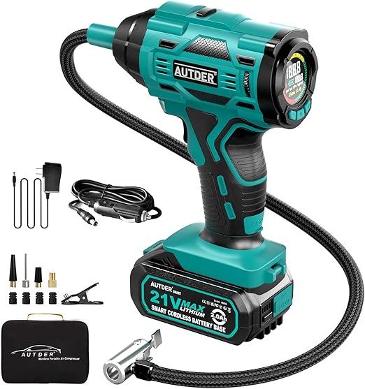 AUTDER Tire Inflator Air Compressor, 21V Battery Powered